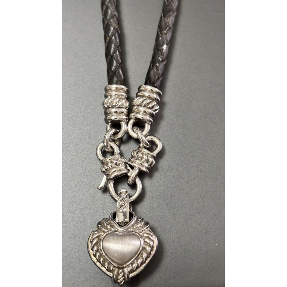 Judith Ripka Sterling Silver & Braided Leather Reversible Heart Necklace - Picture 3 of 5